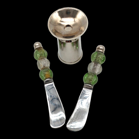 3 Piece Silver Tone Glass Bead Vintage Holiday Appetizer Hummus Cheese Spreader - Picture 9 of 11